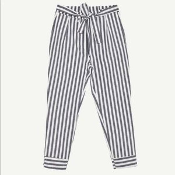 Zara Chambray Striped Paper Bag Waist Pants XS - Picture 3 of 8